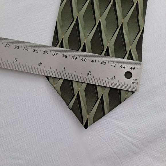 Croft & Barrow Necktie Men's Tie Green Gold Diamond Design 3.75 In - Picture 2 of 8